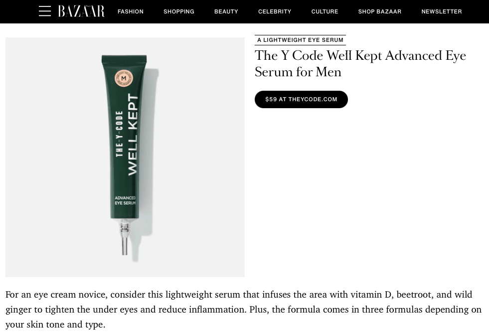 THE Y CODE FEATURED IN HARPER'S BAZAAR