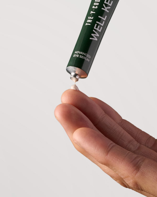 The Advanced Eye Serum dispensing onto a fingertip