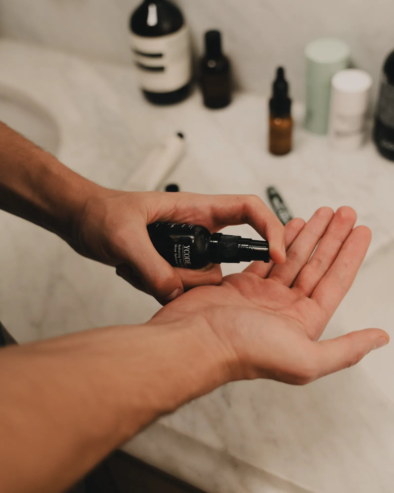 Hydrating Face Serum dispensed into the hand